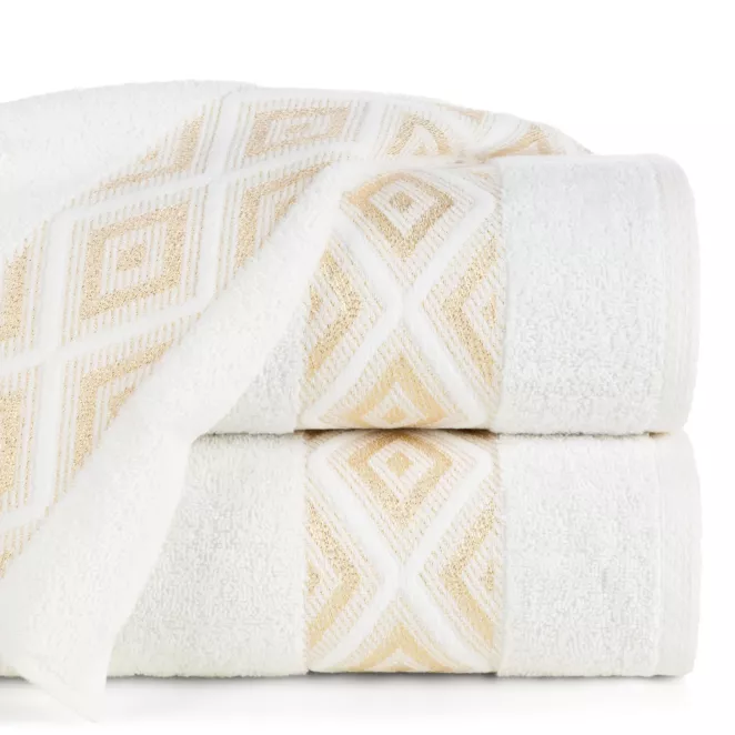 Ręcznik kąpielowy 50x90 cm bawełniany kolor kremowy przetykany błyszczącą nicią w geometryczny wzór 500 g/m2 AZARI