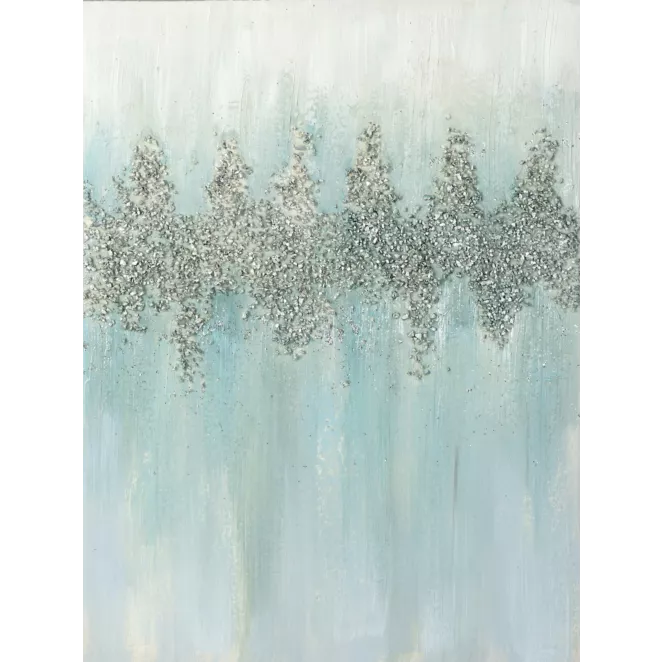 Obraz ABSTRACT  ręcznie malowany na płótnie, z drobnymi srebrnymi kamykami i brokatem