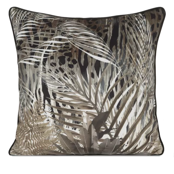 Poszewka na poduszkę 60x60 cm welwetowa czarno, brązowa z designerskim nadrukiem i wypustką na brzegach EVA 17 A Eva Minge
