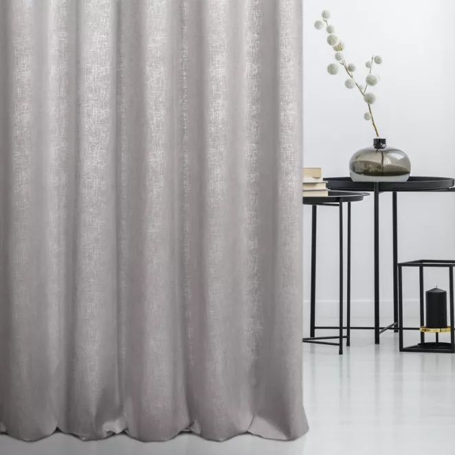 Zasłona szyta na taśmie 5 cm beżowo srebrna z miękkiej półmatowej tkaniny welwetowej z metalicznym nadrukiem