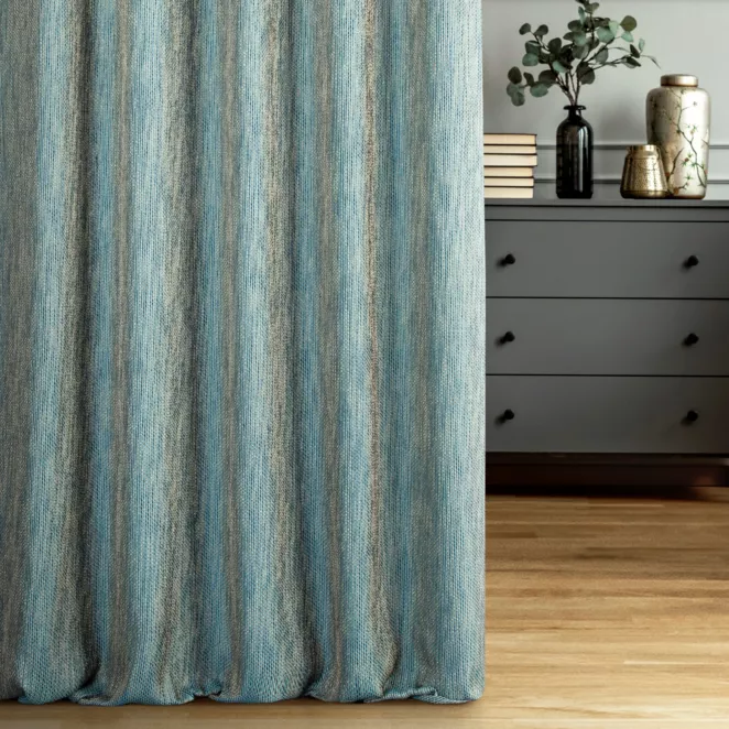 Zasłona szyta na taśmie 5 cm ELLEN turkusowa z grubotkanej tkaniny z efektem dwukolorowej nici i lekkim połyskiem Italissima Eva Minge