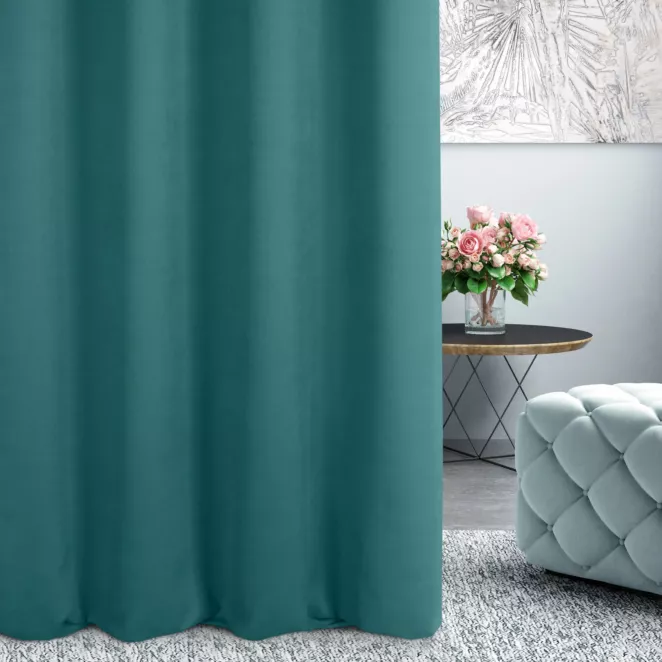 Zasłona szyta na taśmie 5 cm DORA - HIT ciemnoturkusowa z miękkiej tkaniny o welurowej strukturze
