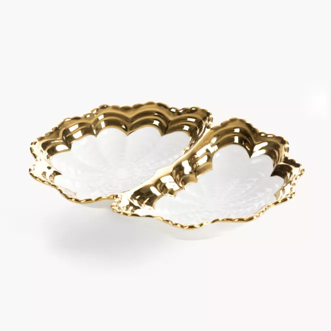 Misa dekoracyjna biało, złota z dekoracyjnym tłoczeniem 20x15x4 cm ESTER