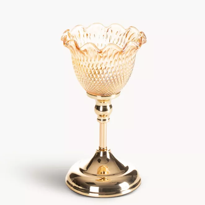 Świecznik dekoracyjny złoty z falowanym ozdobnym kielichem średnica 13x26 cm LUISA