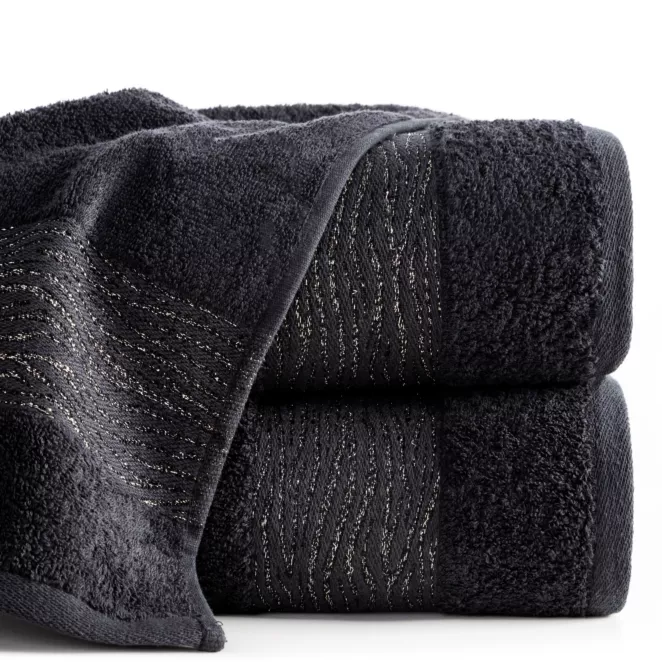 Ręcznik kąpielowy 50x90 cm bawełniany kolor czarny z błyszącą bordiurą AMBER