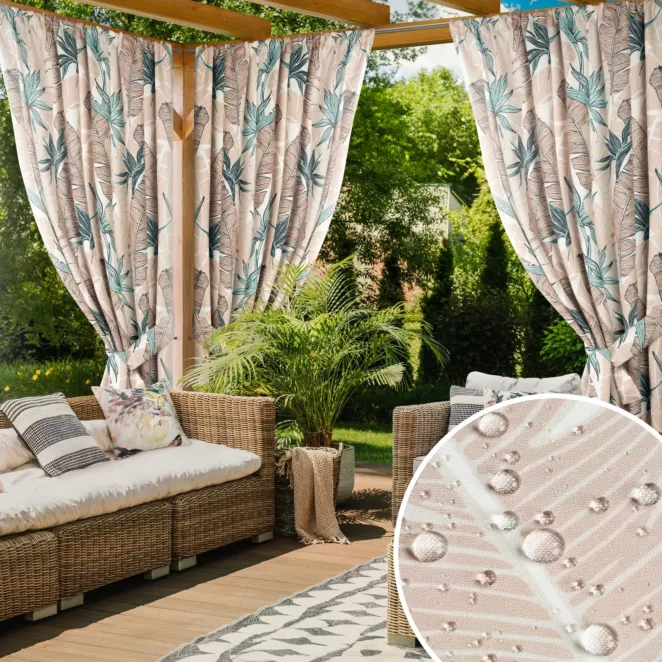 Zasłona beżowo, zielona z wodoodpornej tkaniny idealna do ogrodu i na taras 155x200 cm tunel - GARDEN