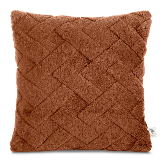 Poszewka na poduszkę 45x45 cm ceglasta z miękkiego pluszu zdobiona wypukłym wzorem CARO DESIGN 91