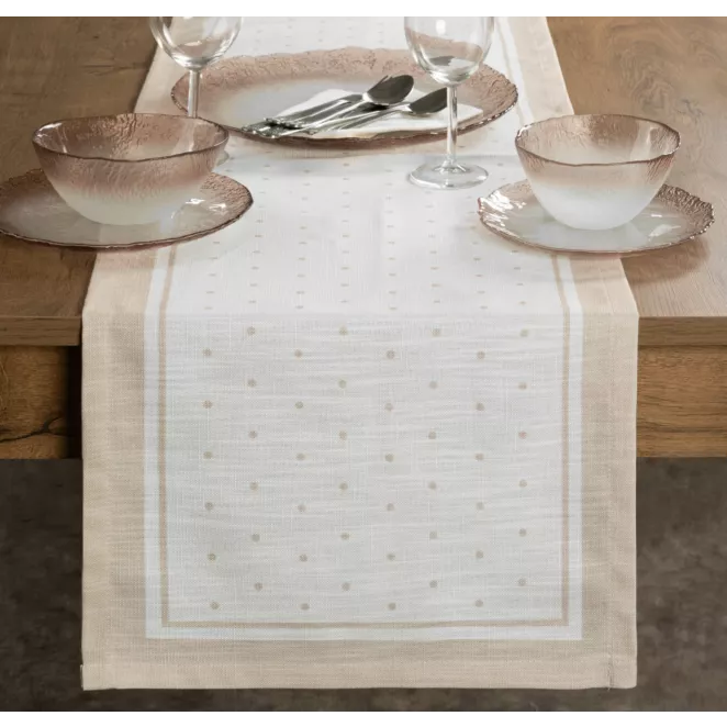 Bieżnik na stół 40x140 cm naturalno, beżowy w drobne kropeczki SUMMER 15
