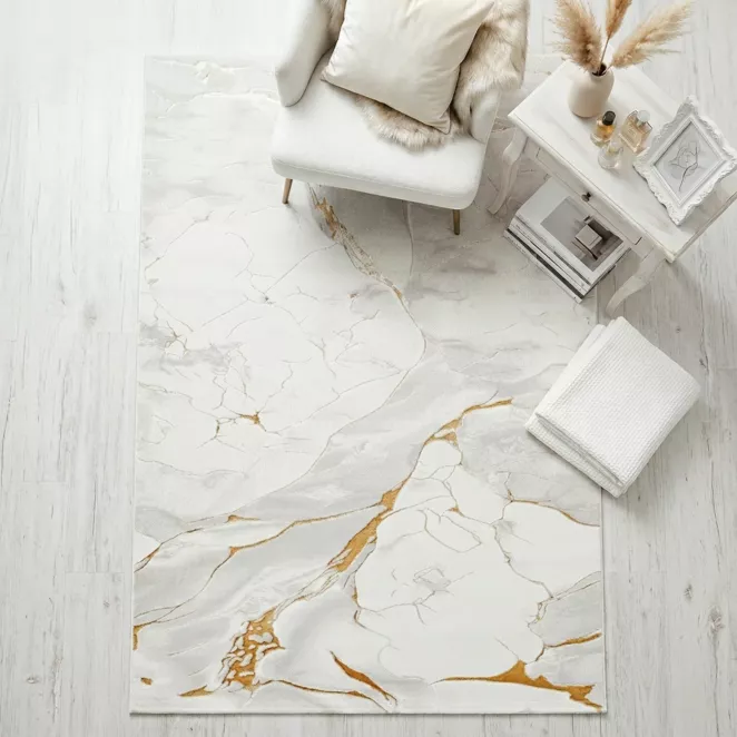 Dywan 120x170 cm jasnoszary, złoty zdobiony eleganckim marmurkiem SAFIR 3