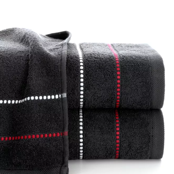 Ręcznik do rąk 30x50 cm bawełniany kolor czarny z kontrastującymi paseczkami 500 g/m2 SUZI