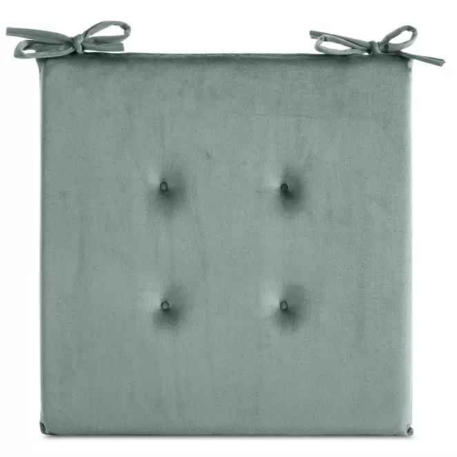 Poduszka na krzesło 40 x 40 x 3 cm welwetowa ciemnomiętowa z ozdobnym pikowaniem i praktycznymi troczkami GAJA