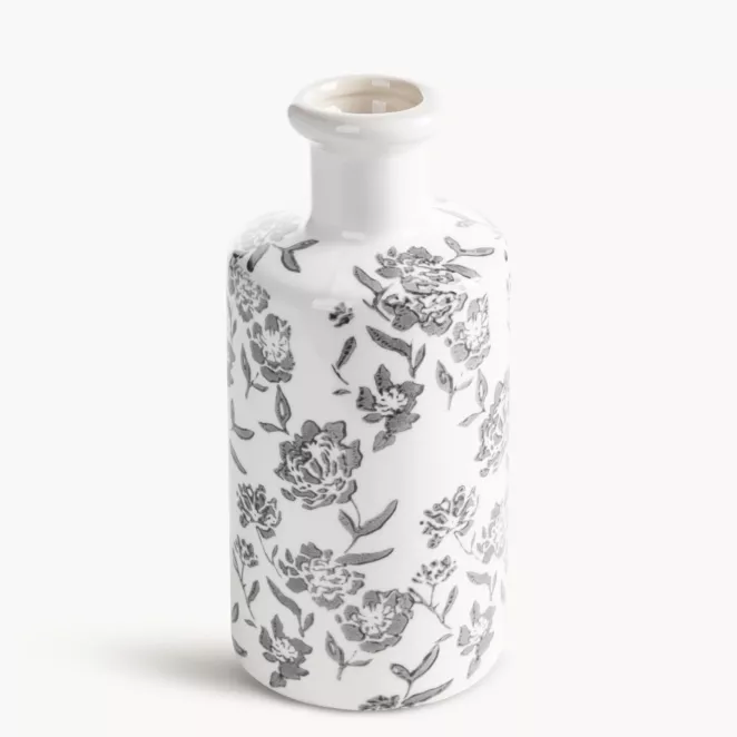 Wazon dekoracyjny biało, granatowa zdobiony roślinnym motywem 11x25 cm VIVIAN