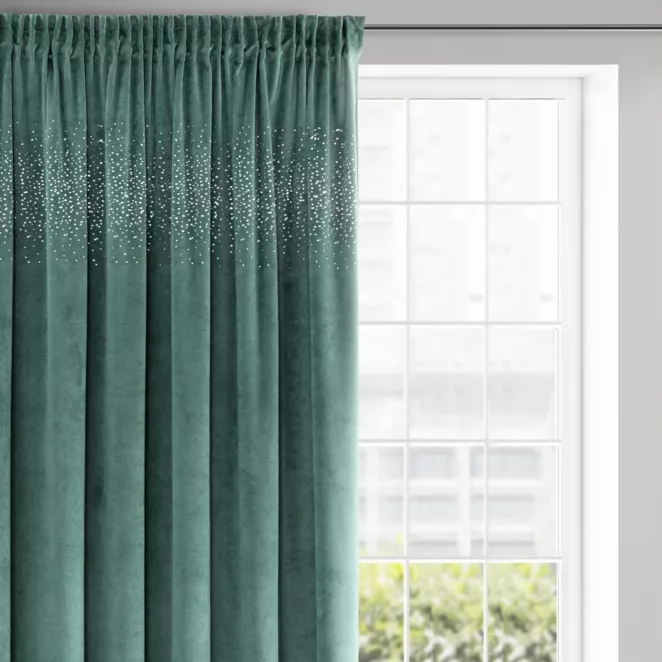 Zasłona welwetowa ciemnoturkusowa z kryształami 140x270 cm taśma - AURORA