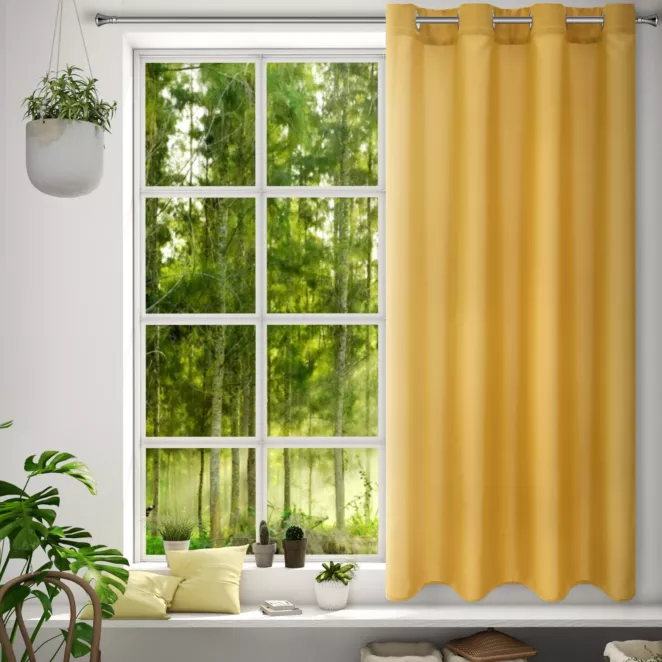 Zasłona musztardowa z matowej gładkiej tkaniny 140x175 cm przelotka - RITA