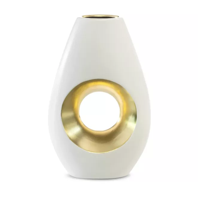 Wazon ceramiczny MIRA z otworem biało-złoty