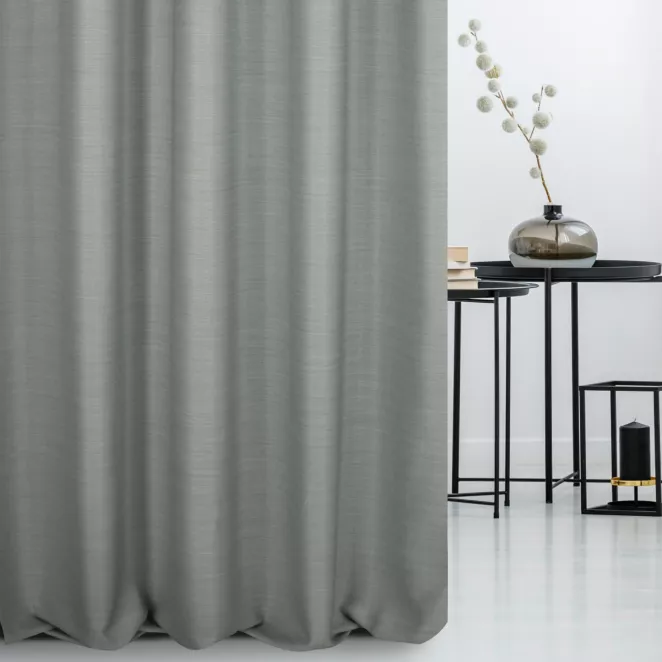 Zasłona szyta na taśmie 5 cm szara z miękkiej tkaniny o naturalnym splocie w stylu ekologicznym