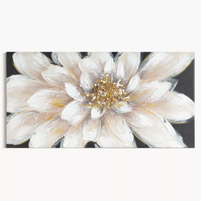 Obraz beżowo, złoty ręcznie malowany na płótnie z motywem kwiatu 40x80 cm