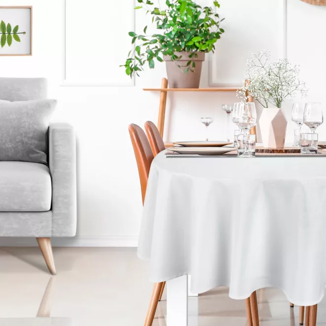 Okrągły obrus na stół średnica 150 cm biały wodoodporny - KATE