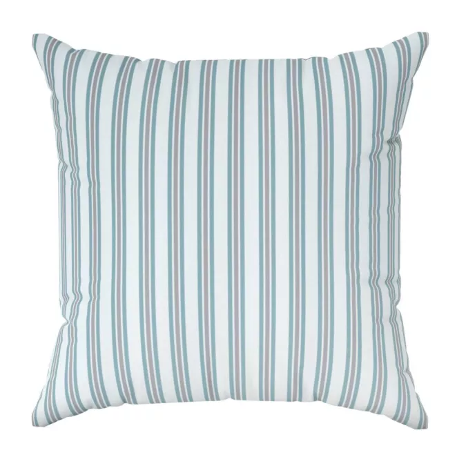 Poszewka szyta jasnokremowo turkusowa z tkaniny o naturalnym splocie z nadrukowanym wzorem w pasy