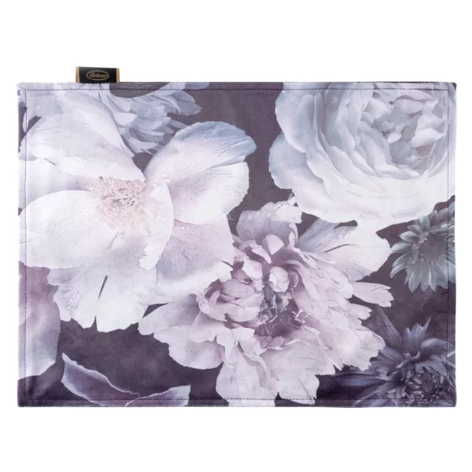 Komplet podkładek 4 szt 30x40 cm fioletowo, kremowy dwustronnych, welwetowych VELVET 7 zdobionych kwiatami