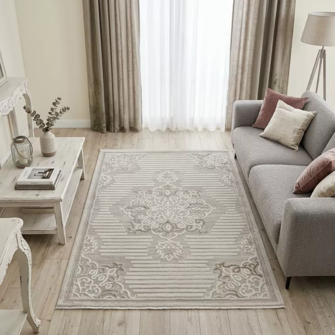 Dywan 60x100 cm beżowo, kremowy z ornamentowym wzorem CRYSTAL 6