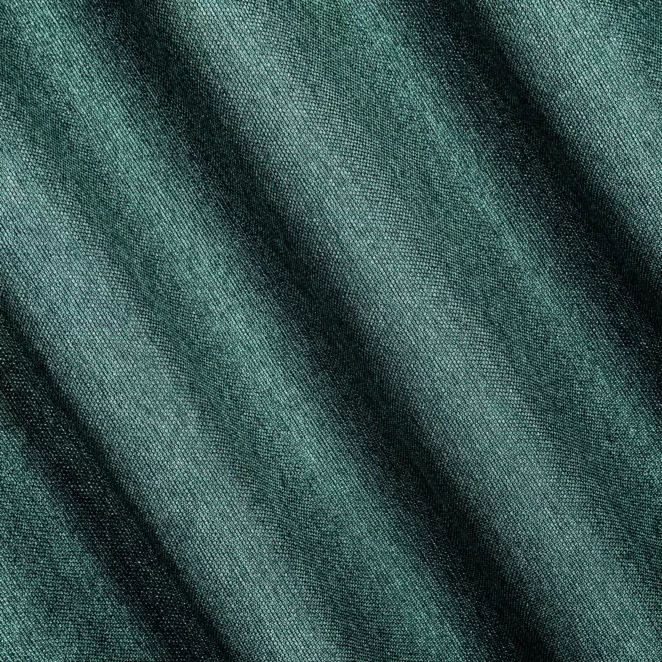 L113/12 Zasłona szyta na taśmie 5 cm ciemnozielona z tkaniny z dodatkiem połyskującej nici, z widocznym ozdobnym splotem