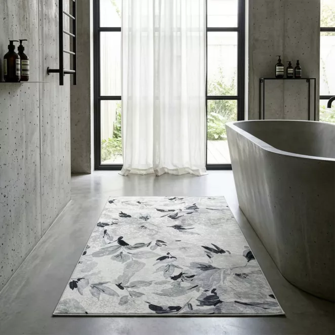 Dywan 50x80 cm kremowo, grafitowy z motywem kwiatów LOTUS 3