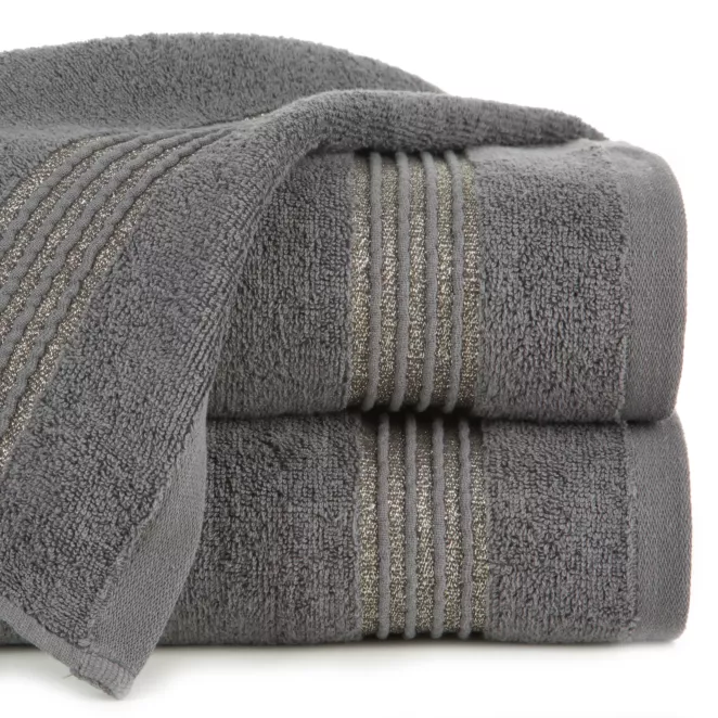 Ręcznik do rąk 30x50 cm bawełniany kolor grafitowy zdobiony paseczkami przeszywanymi błyszczącą nicią 500 g/m2 LILA