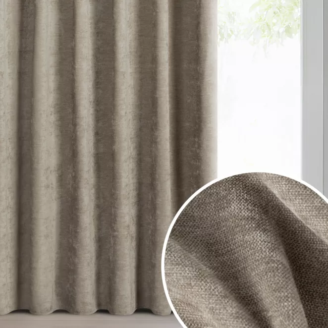 Zasłona beżowa z szenilowej tkaniny o strukturalnym splocie 140x270 cm taśma - VANI