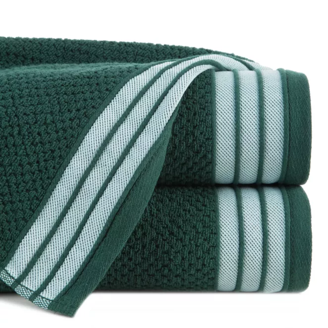 Ręcznik kąpielowy 70x140 cm bawełniany kolor ciemnozielony w pasy 500 g/m2 MADLEN