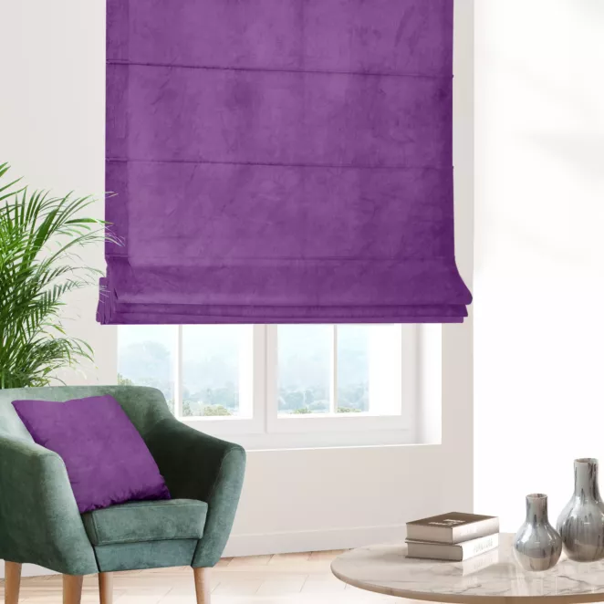 Roleta rzymska WALDO fioletowa ze szlachetnej grubej tkaniny welwetowej o gramaturze 400g/m2