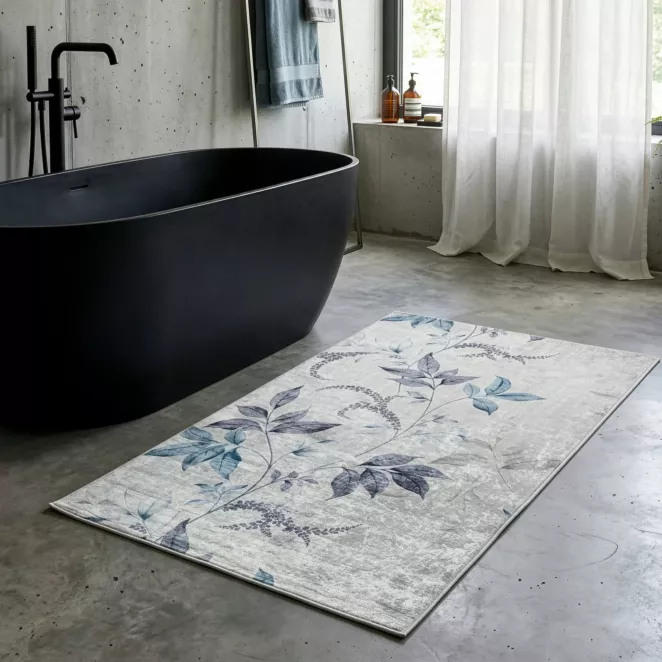 Dywan 50x80 cm kremowo, niebieski zdobiony motywem roślinnym LOTUS 6