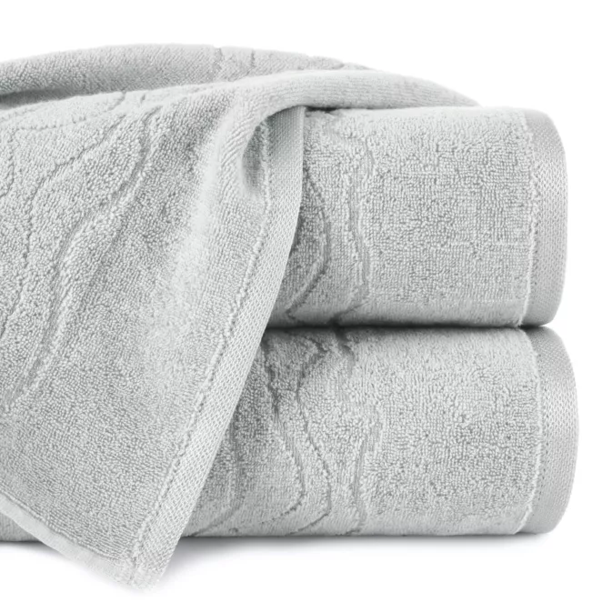 Ręcznik do rąk 30x50 cm bawełniany kolor srebrny zdobiony bordiurą z błyszczącym wzorem 500 g/m2 KARIN