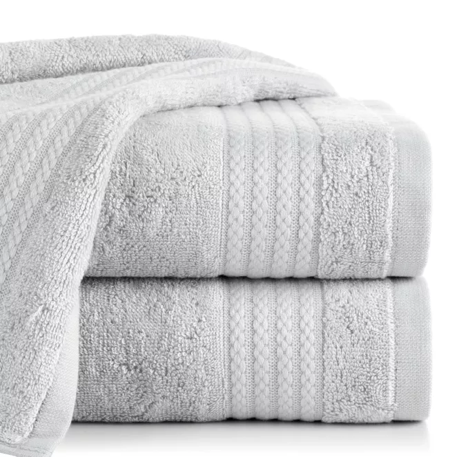 Ręcznik do rąk 30x50 cm bawełniany kolor srebrny zdobiony błyszczącą bordiurą 550 g/m2 LARIS