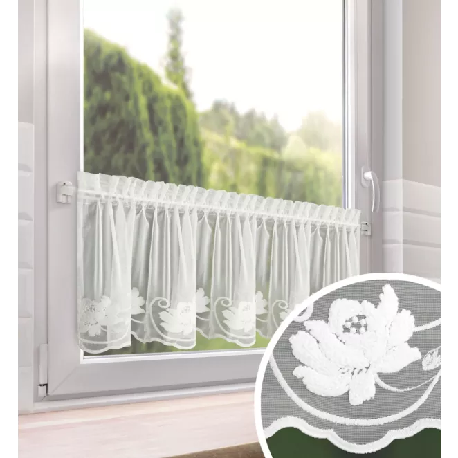 Zazdrostka biała z drobnej siateczki zdobiona subtelnym haftem 40x150 cm taśma - LETI