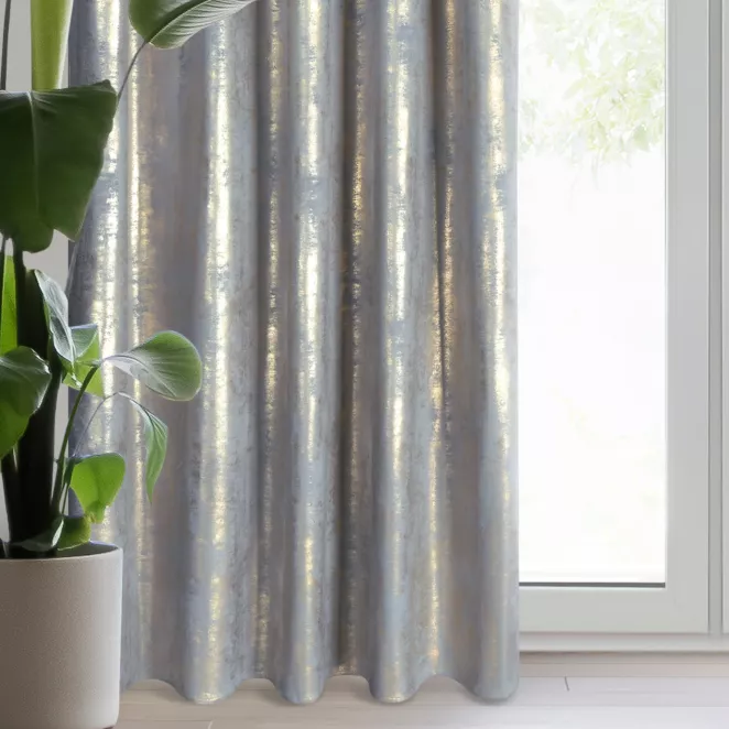 Zasłona welwetowa srebrno, złota zdobiona przecieranym wzorem 140x270 cm taśma - RENIA