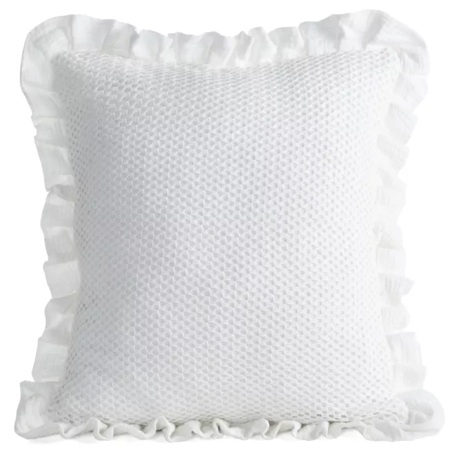 Poszewka na poduszkę 45x45 cm muślinowa z siateczką oraz ozdobną falbanką na brzegach biała MUŚLIN 2