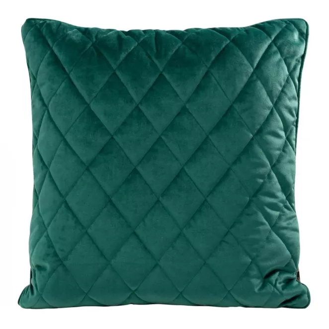 Poszewka na poduszkę 45x45 cm welwetowa, ciemnoturkusowa pikowana we wzór karo z ozdobną wypustką VELVET 27 Eurofirany Premium