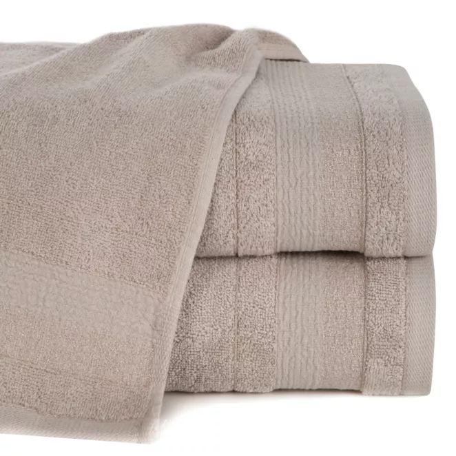 Ręcznik do rąk 30x50 cm bawełniany kolor beżowy w pasy przetykany błyszczącą nici 500 g/m2 APRIL