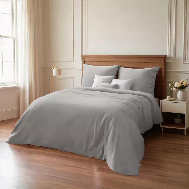 Pościel 140x200 cm komplet 2 częściowy gładka z makosatyny bawełnianej kolor jasnoszary DELIA Reina Line