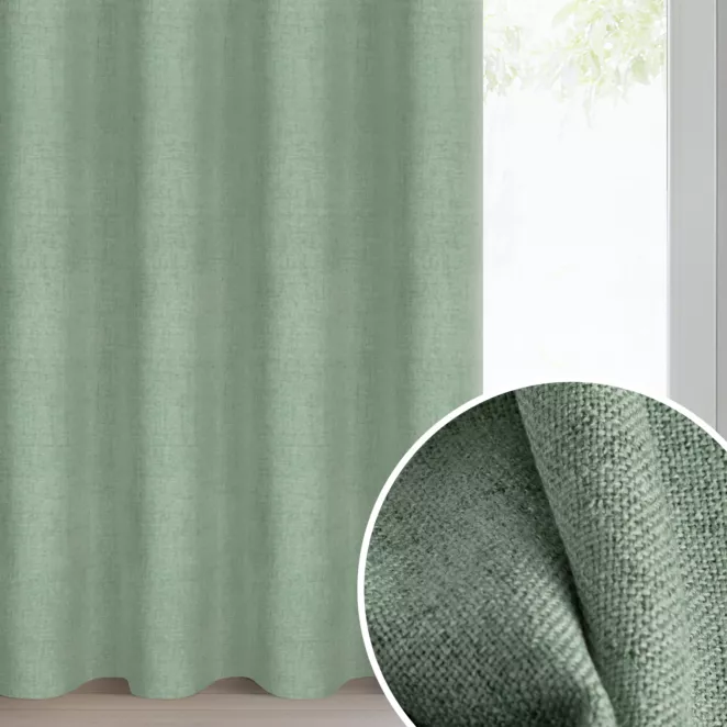 Zasłona zielona o naturalnym splocie 140x250 cm przelotka - LINDA