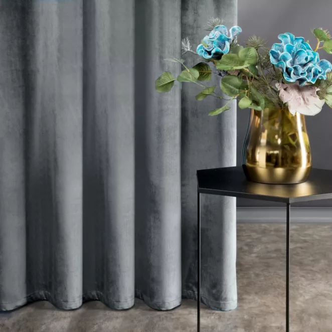 Zasłona grafitowa z aksamitnego błyszczącego welwetu 140x270 cm taśma - LUCCA