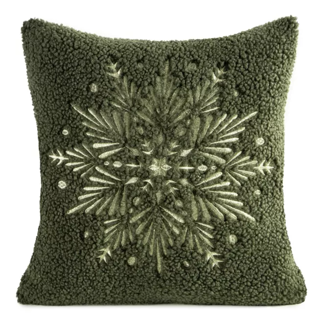 Poszewka na poduszkę 45x45 cm z tkaniny typu bukla ciemnozielono, szampańska zdobiona haftowaną gwiazdą