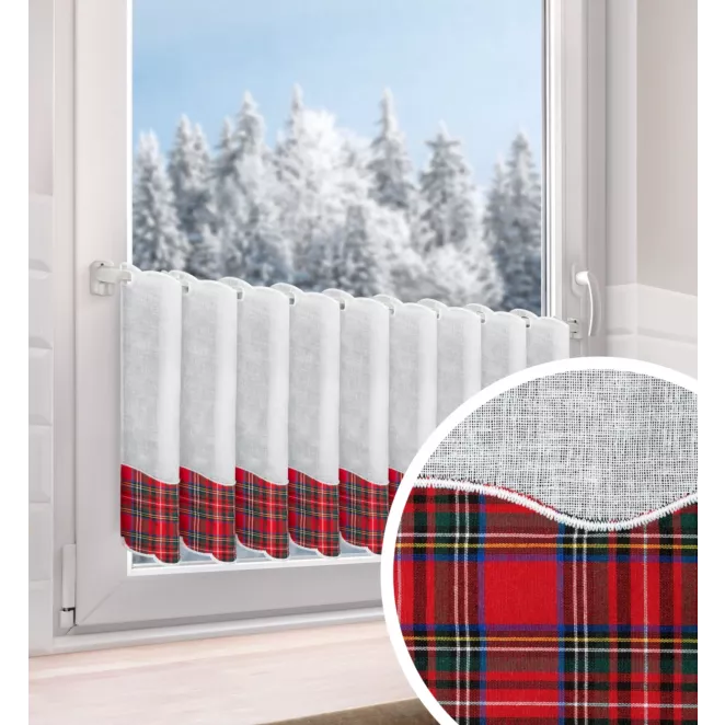 Tkanina firanowa zazdrostka, etamina z motywem świątecznej kraty