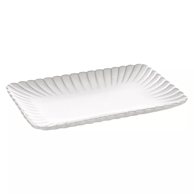 Patera ceramiczna dekoracyjna kremowo-beżowa prostokątna  zdobiona przecieranym wzorem w stylu eko 32x20x3 cm AVRIL