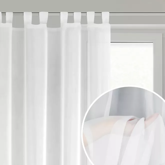 Firana biała z gładkiego matowego woalu 140x250 cm szelki LUCY