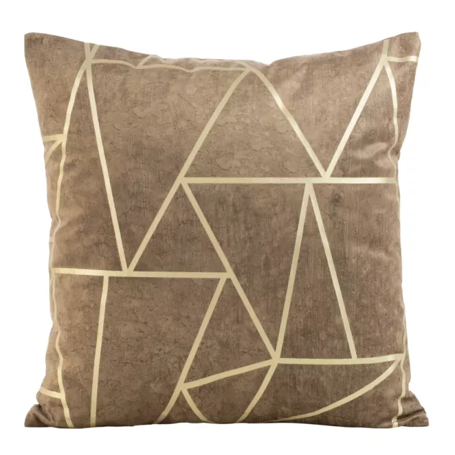 Poszewka na poduszkę 45x45 cm welwetowa ciemnobeżowa z nadrukiem geometrycznym BLINK 29