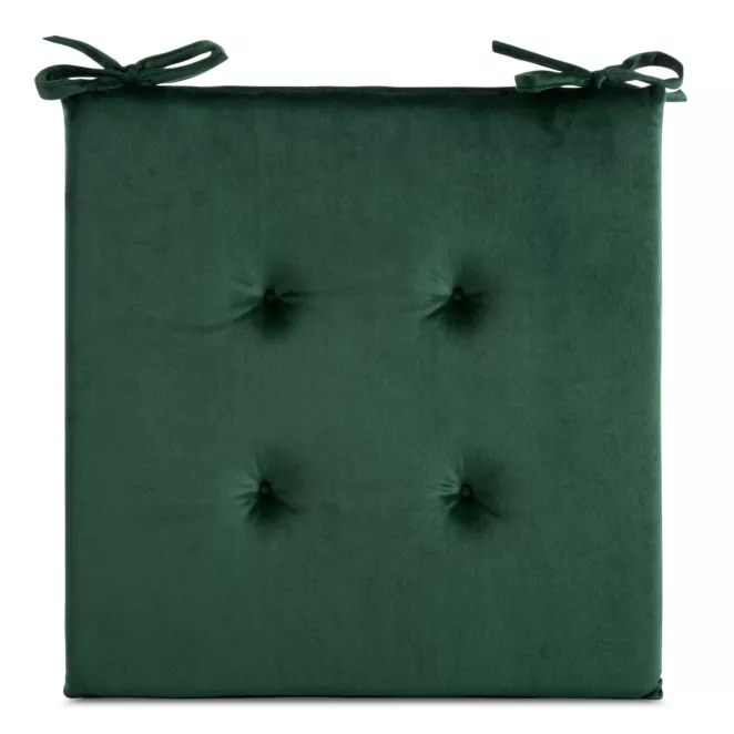 Poduszka na krzesło 40 x 40 x 3 cm welwetowa ciemnozielona z ozdobnym pikowaniem i praktycznymi troczkami GAJA