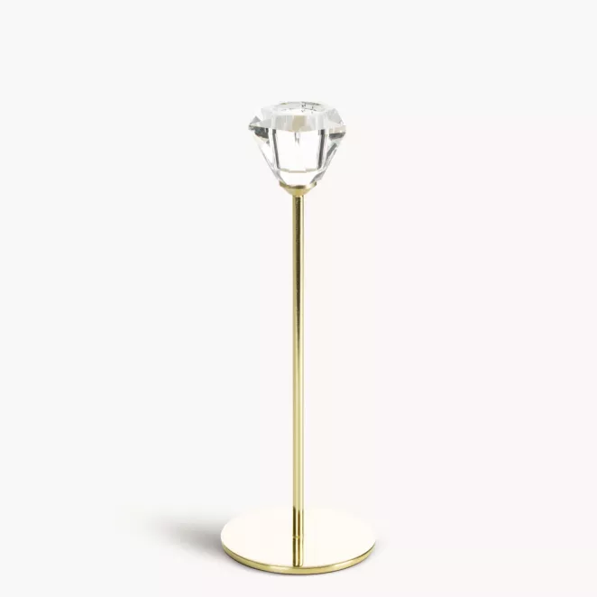 Świecznik dekoracyjny transparentny, złoty z subtelnym kryształem średnica 8x23 cm SALMA