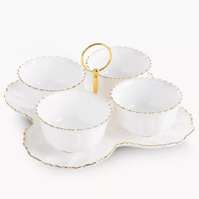 Patera ceramiczna dekoracyjna kremowo-złota 4 szt. miseczek 24x24x7 cm  GAIA